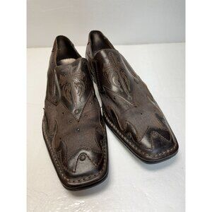 Mark Nason Brown Leather Slip-On Mens Dress Shoes‎ Size 10.5 With Western Design